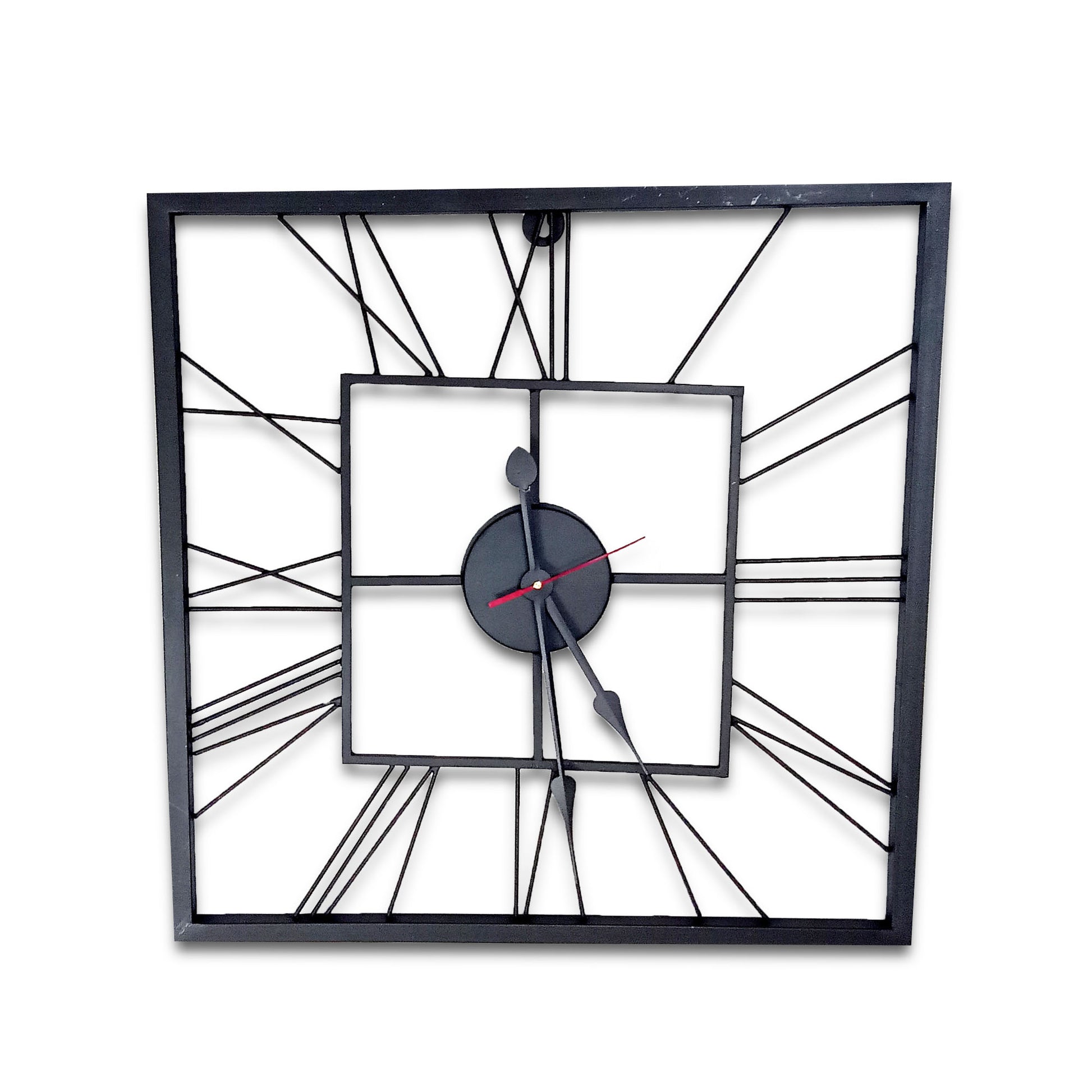 Handcrafted Square Shape Roman Numeral Metal Wall Clock (20 Inch,Black) - Vintageware