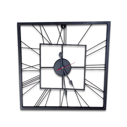 Handcrafted Square Shape Roman Numeral Metal Wall Clock (20 Inch,Black) - Vintageware