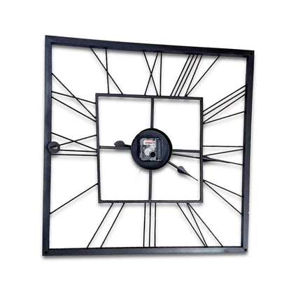 Handcrafted Square Shape Roman Numeral Metal Wall Clock (20 Inch,Black) - Vintageware