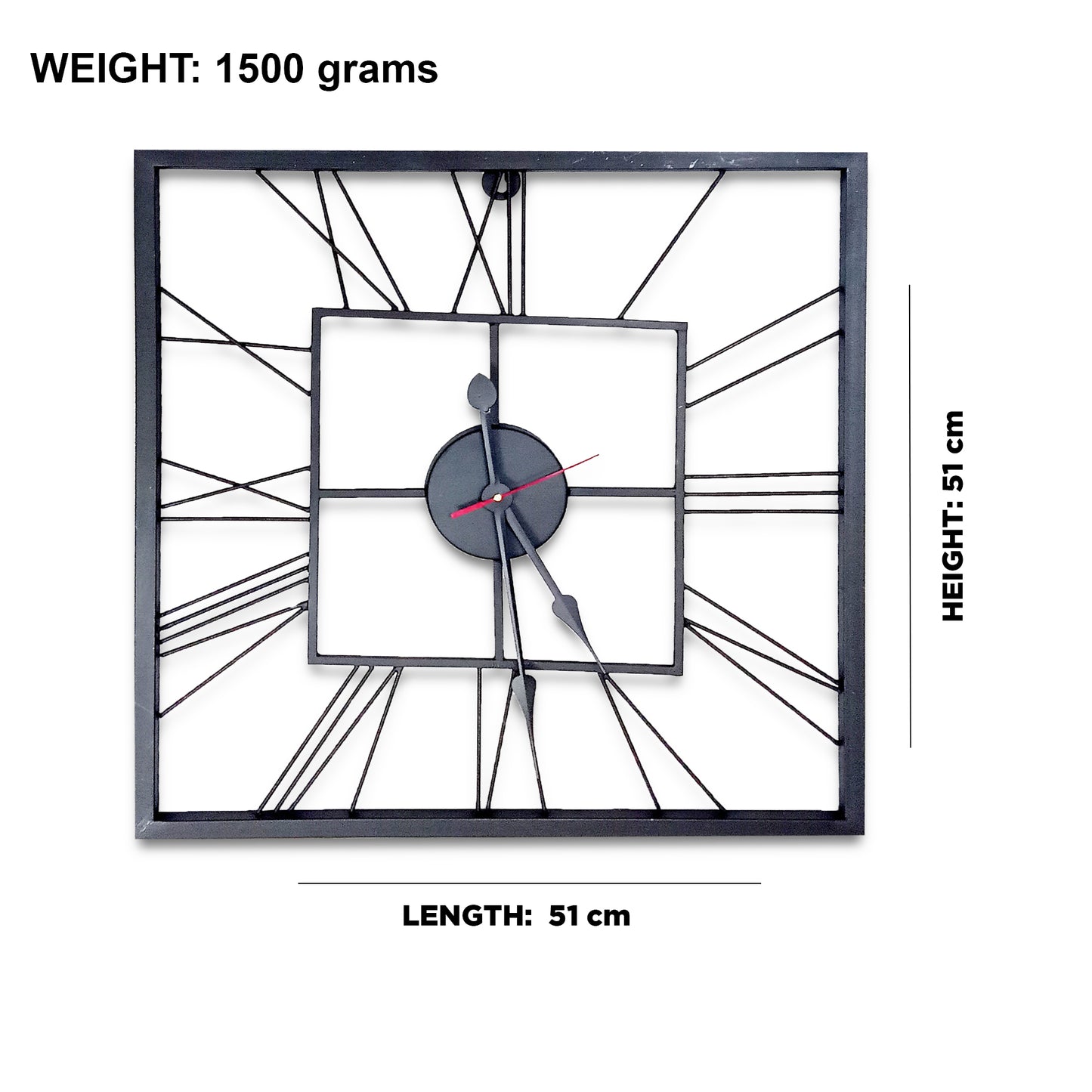 Handcrafted Square Shape Roman Numeral Metal Wall Clock (20 Inch,Black) - Vintageware