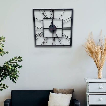 Handcrafted Square Shape Roman Numeral Metal Wall Clock (20 Inch,Black) - Vintageware
