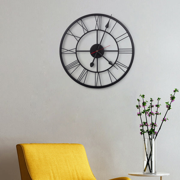 Handcrafted Roman Numeral Metal Wall Clock (40 Inch, Black) - Vintageware