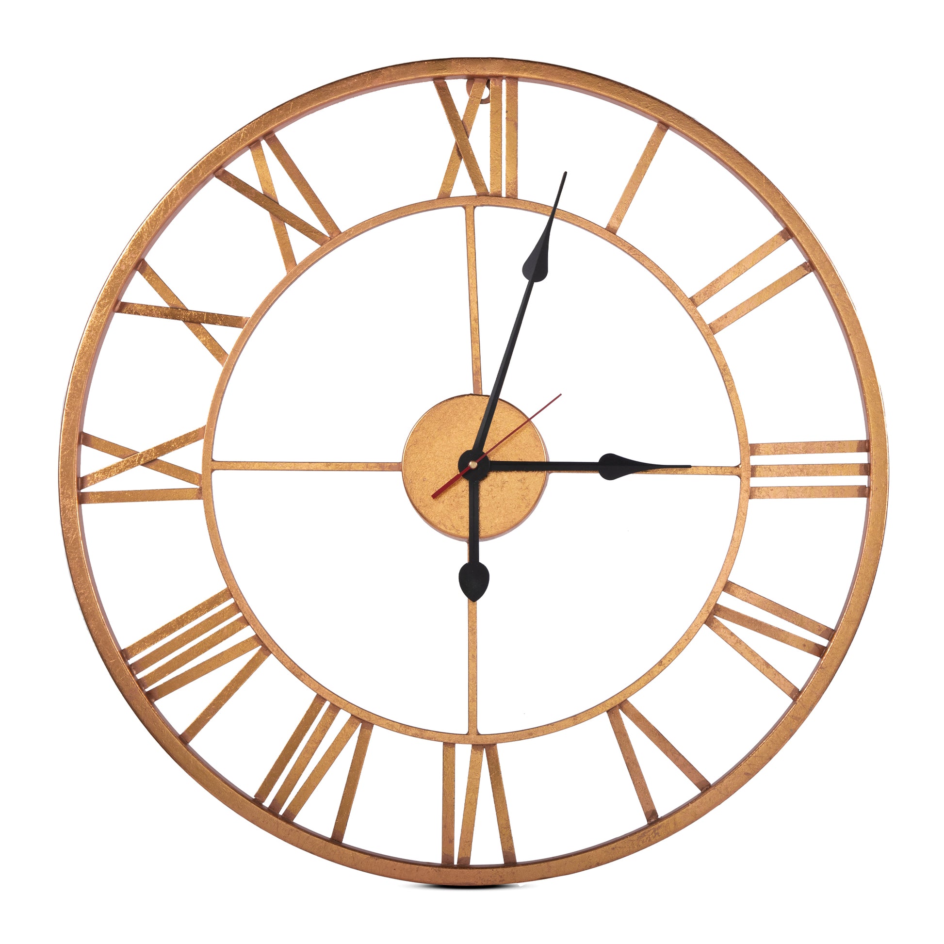 Handcrafted Roman Numeral Metal Wall Clock (40 Inch, Golden) - Vintageware