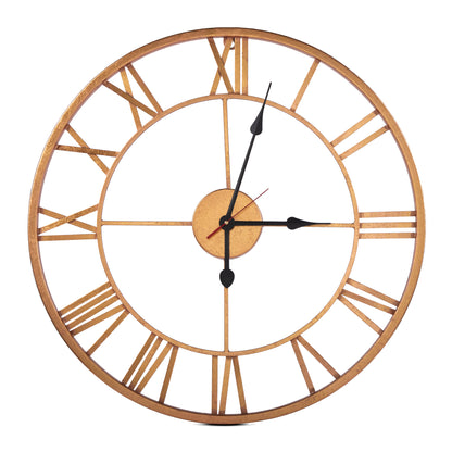 Handcrafted Roman Numeral Metal Wall Clock (40 Inch, Golden) - Vintageware