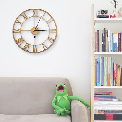 Handcrafted Roman Numeral Metal Wall Clock (40 Inch, Golden) - Vintageware