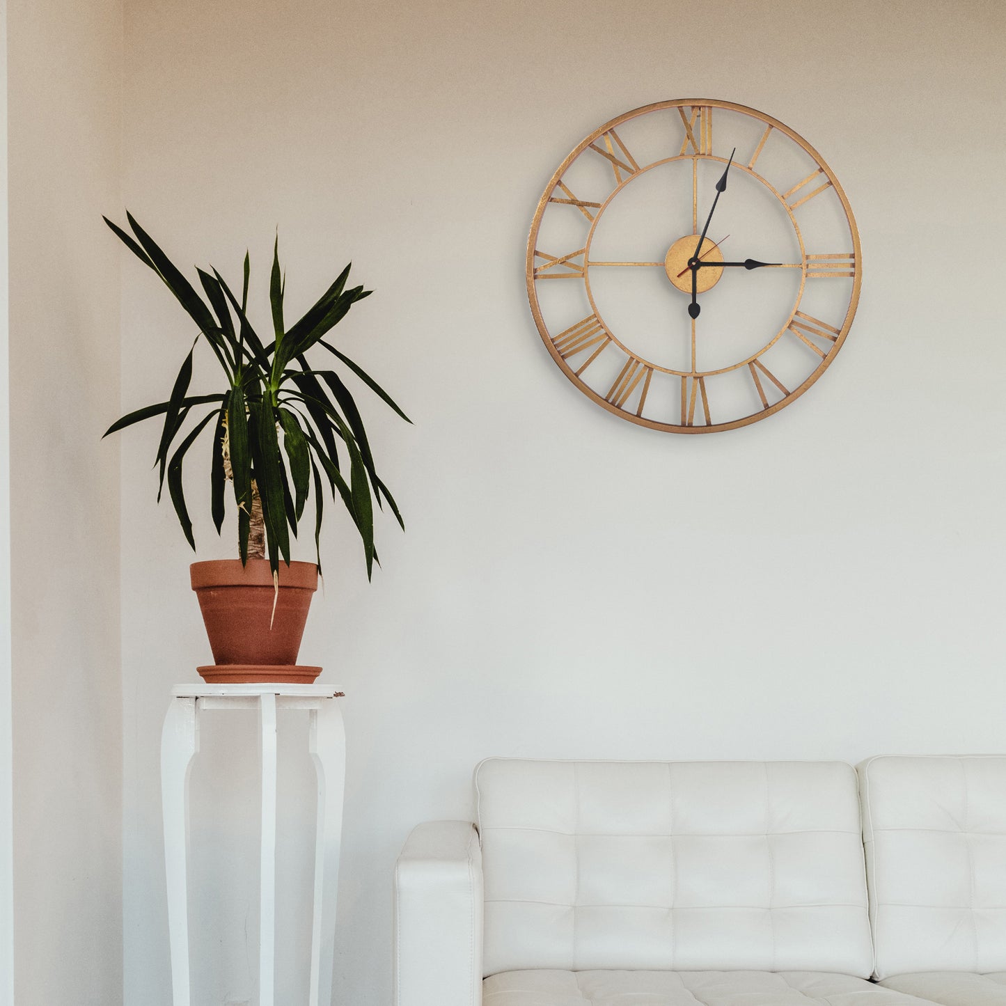 Handcrafted Roman Numeral Metal Wall Clock (40 Inch, Golden) - Vintageware