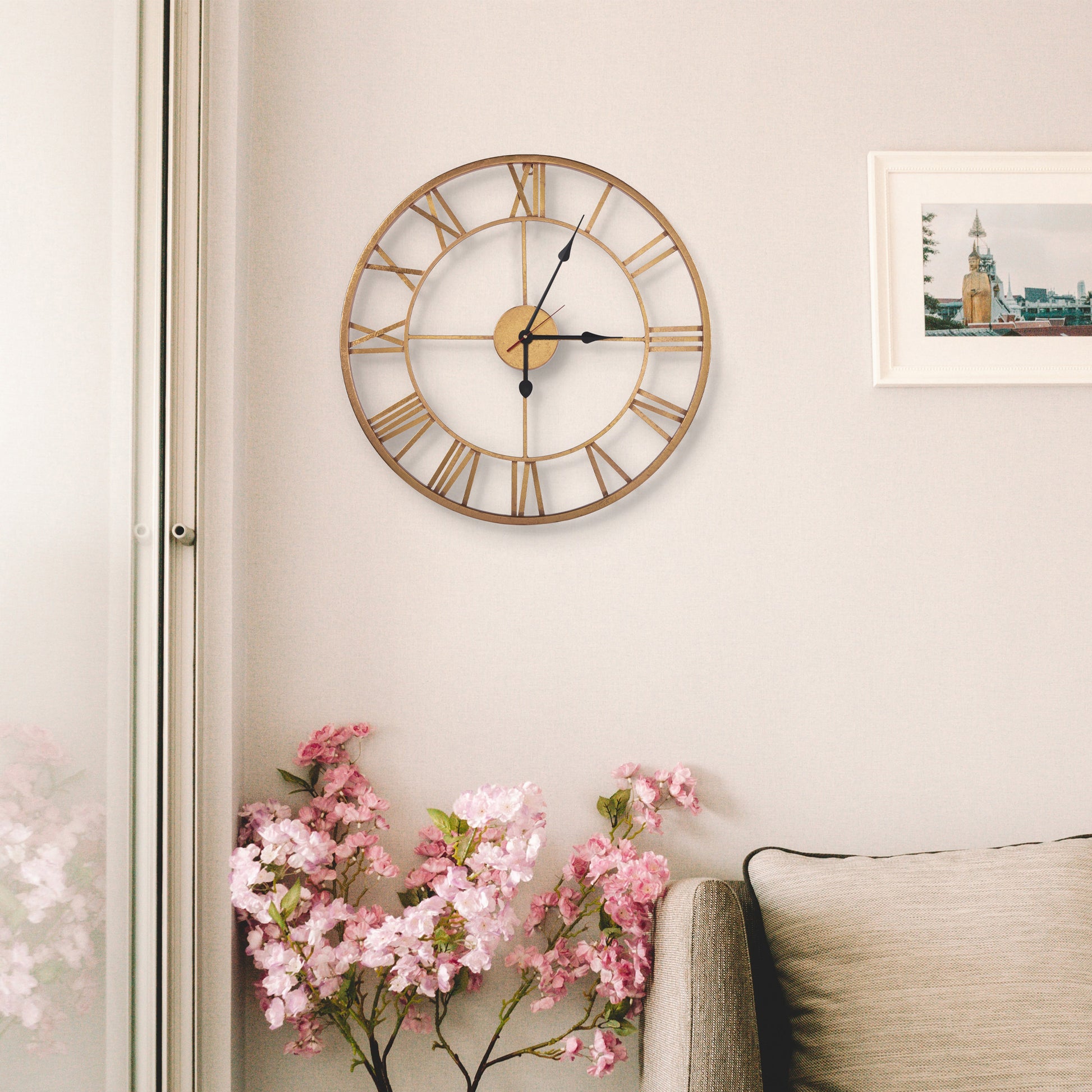 Handcrafted Roman Numeral Metal Wall Clock (40 Inch, Golden) - Vintageware