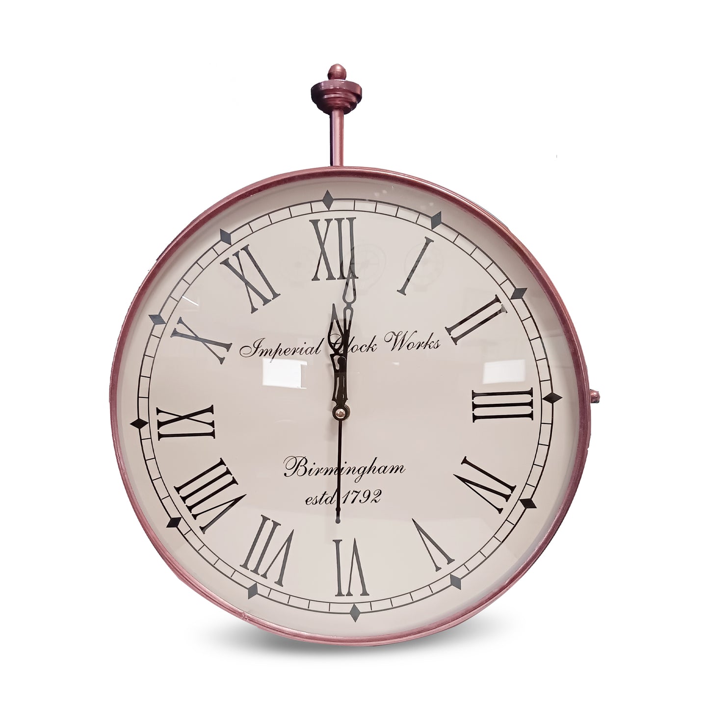 Handcrafted Double Sided Roman Numeral Metal Wall Clock (14 Inch, Copper) - Vintageware