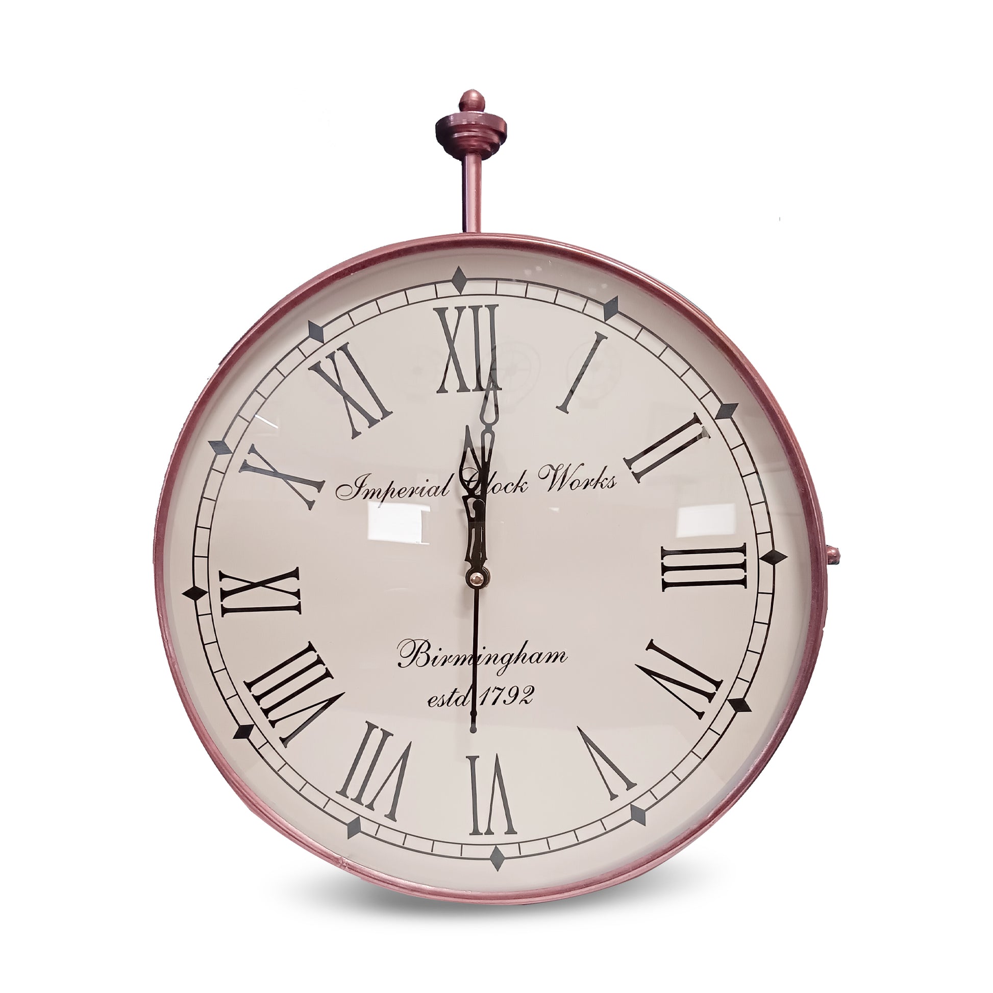 Handcrafted Double Sided Roman Numeral Metal Wall Clock (14 Inch, Copper) - Vintageware