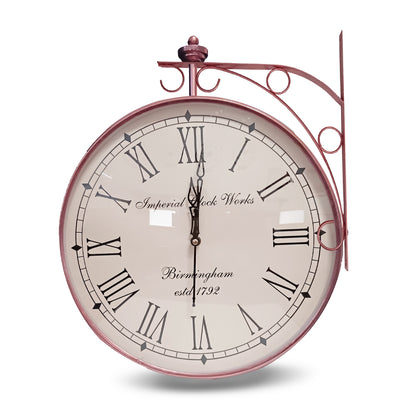 Handcrafted Double Sided Roman Numeral Metal Wall Clock (14 Inch, Copper) - Vintageware