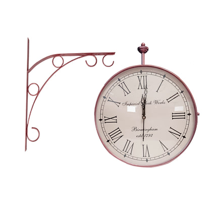 Handcrafted Double Sided Roman Numeral Metal Wall Clock (14 Inch, Copper) - Vintageware