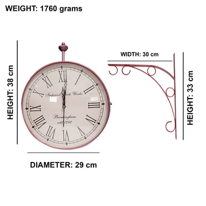 Handcrafted Double Sided Roman Numeral Metal Wall Clock (14 Inch, Copper) - Vintageware