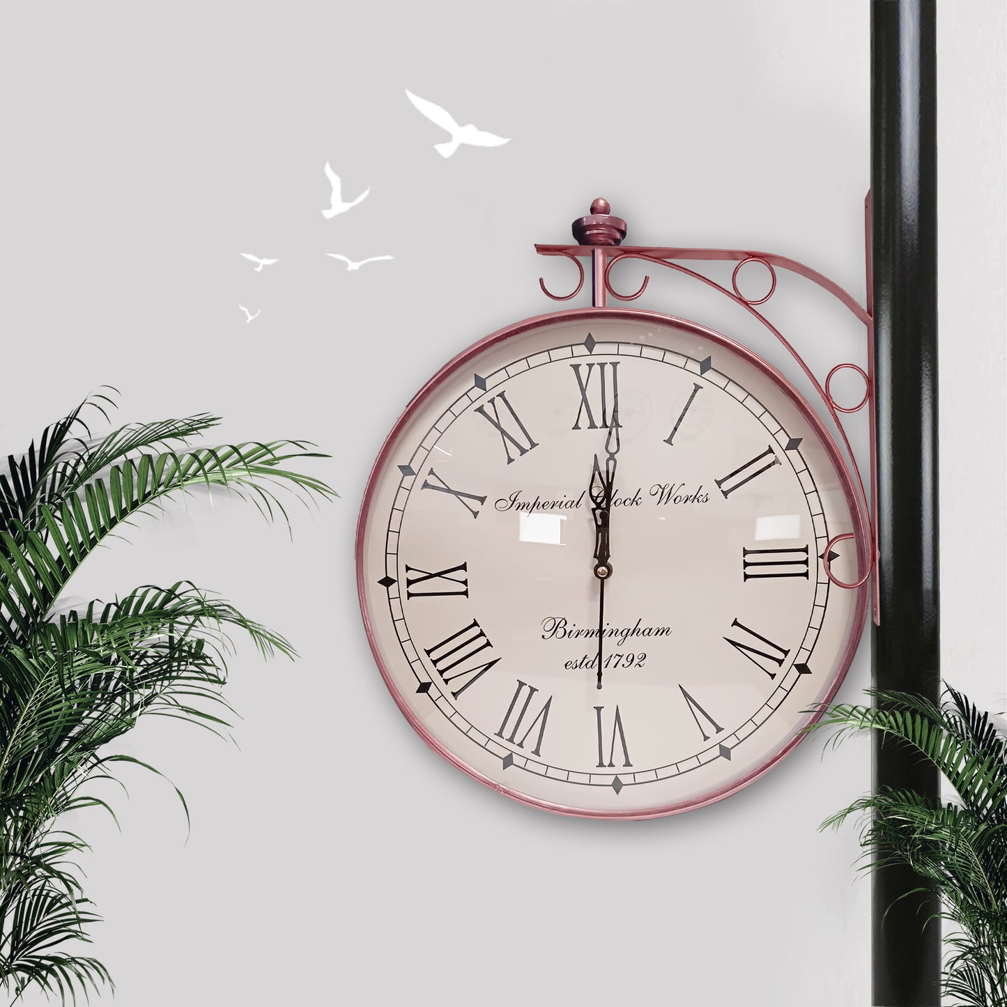 Handcrafted Double Sided Roman Numeral Metal Wall Clock (14 Inch, Copper) - Vintageware