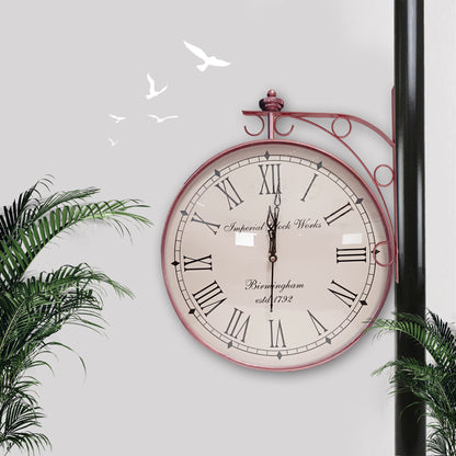 Handcrafted Double Sided Roman Numeral Metal Wall Clock (14 Inch, Copper) - Vintageware