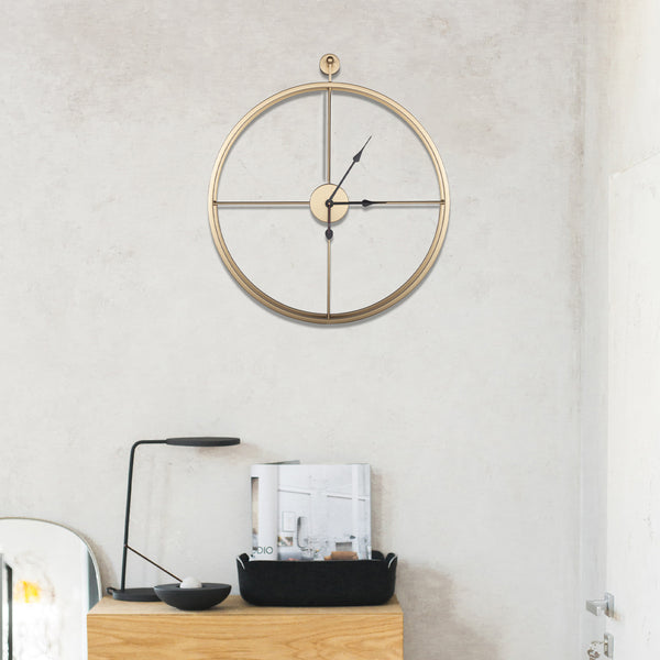 Handcrafted Double Frame Metal Wall Clock (18inch, Golden) - Vintageware