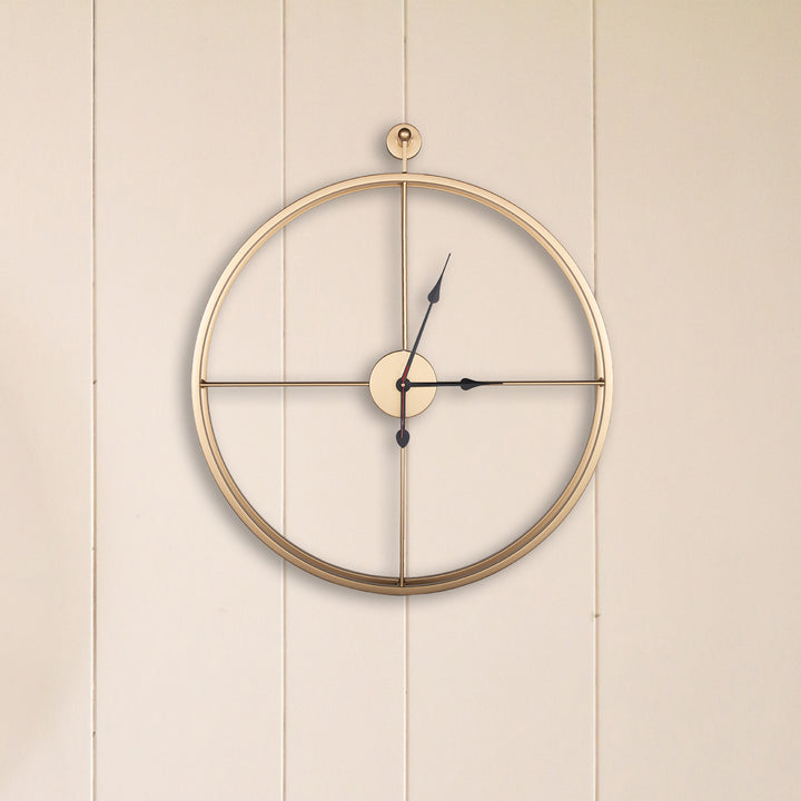 Handcrafted Double Frame Metal Wall Clock (18inch, Golden) - Vintageware