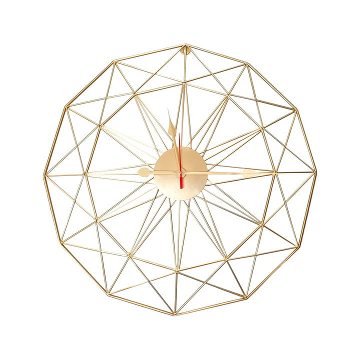 Handcrafted Geometrical Design Metal Wall Clock (24 Inch, Gold) - Vintageware