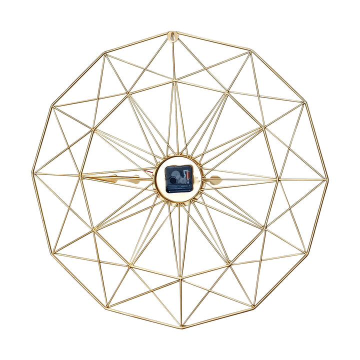 Handcrafted Geometrical Design Metal Wall Clock (24 Inch, Gold) - Vintageware