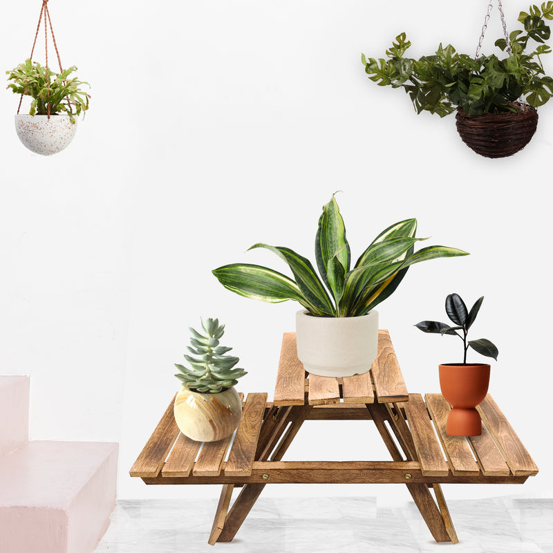 Multipurpose Wooden Foldable Planter Stand - Vintageware