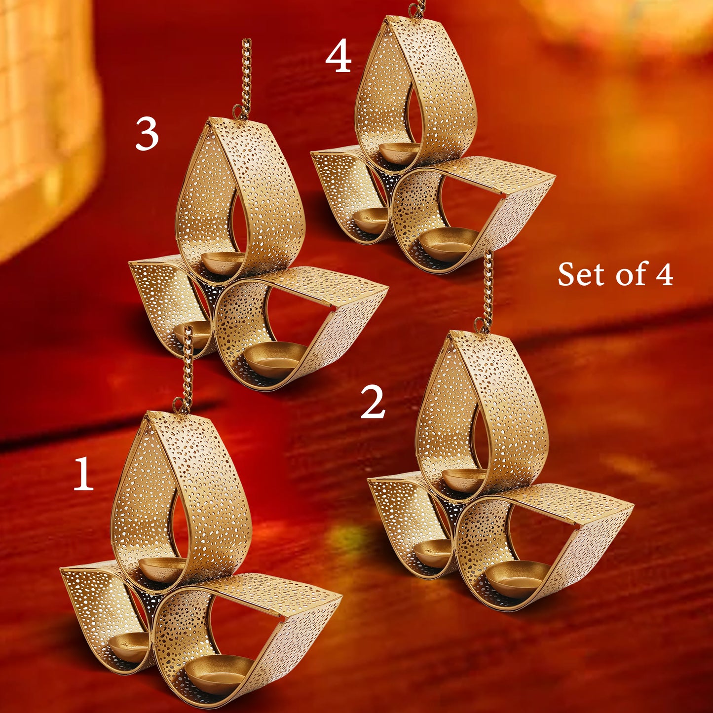 Vintageware® hanging tea light candle holder with lit tealight