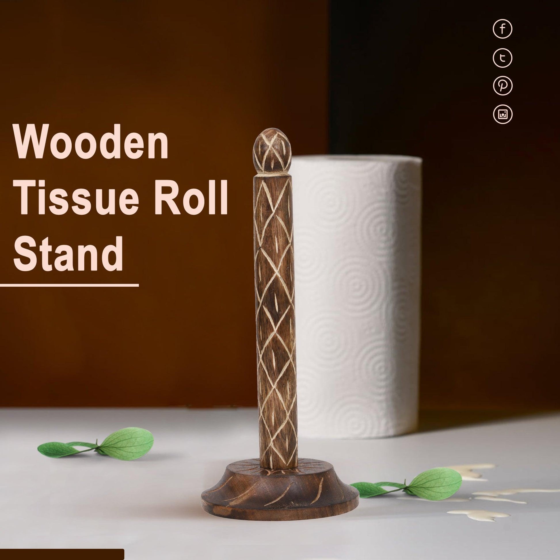 Wooden Kitchen Tissue Paper Roll Holder Stand (Tribal Strip) - Vintageware