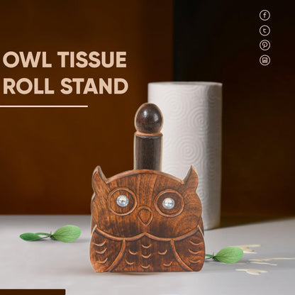 Wooden Tissue Roll Holder Owl Designed (Round Top) - Vintageware