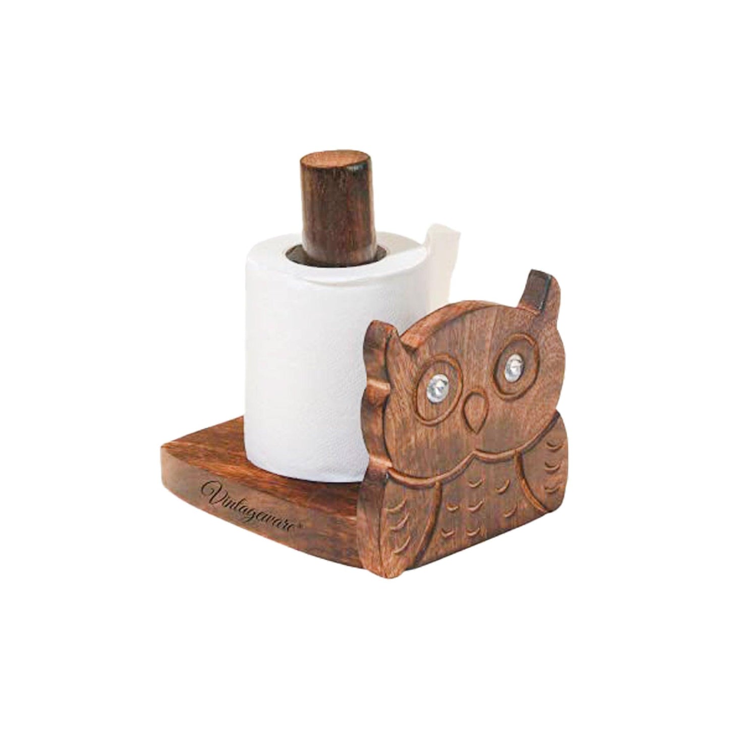 Wooden Tissue Roll Holder Owl Designed (Flat Top) - Vintageware