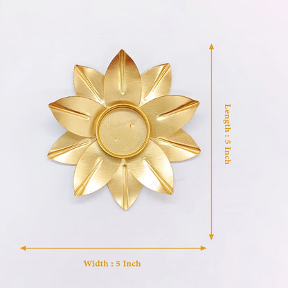 Golden Metal Lotus Diya For Home Temple and Festive Occasions