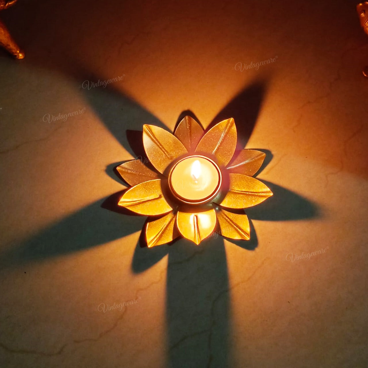 Golden Metal Lotus Diya For Home Temple and Festive Occasions
