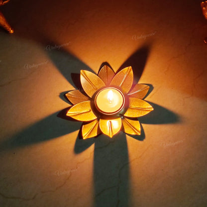 Golden Metal Lotus Diya For Home Temple and Festive Occasions