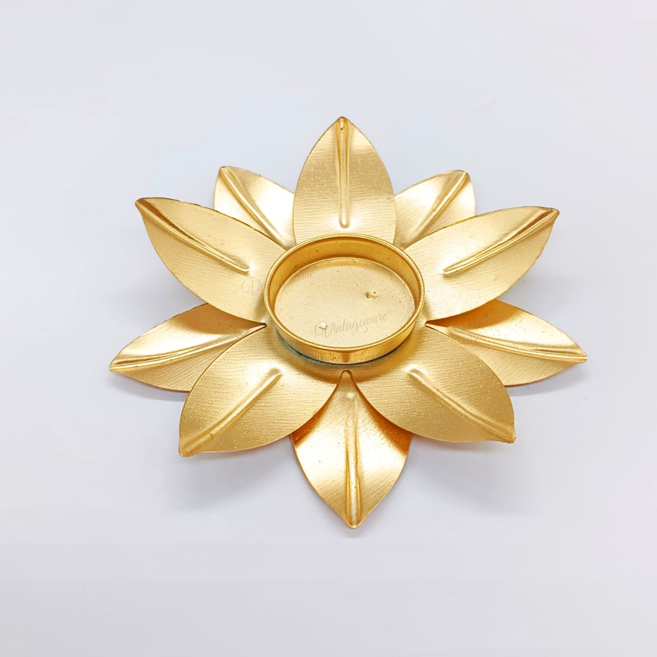 Golden Metal Lotus Diya For Home Temple and Festive Occasions