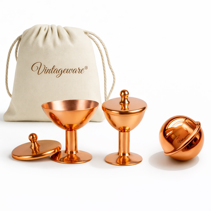 Vintageware® Ayurvedic Copper Wellness Combo | Pure Copper Eye Wash Cups for Netra Shuddhi + Copper Ball for Water Purification | Eye Care, Detox & Daily Health