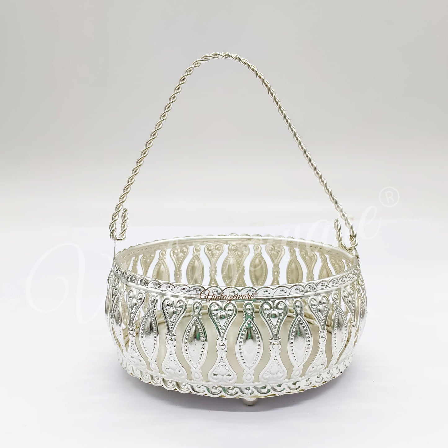 Multi-Purpose Decorative Bowl With Handle for Snacks, Dry fruits & Gifting Item (Diameter- 12 cm)