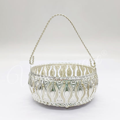 Multi-Purpose Decorative Bowl With Handle for Snacks, Dry fruits & Gifting Item (Diameter- 12 cm)
