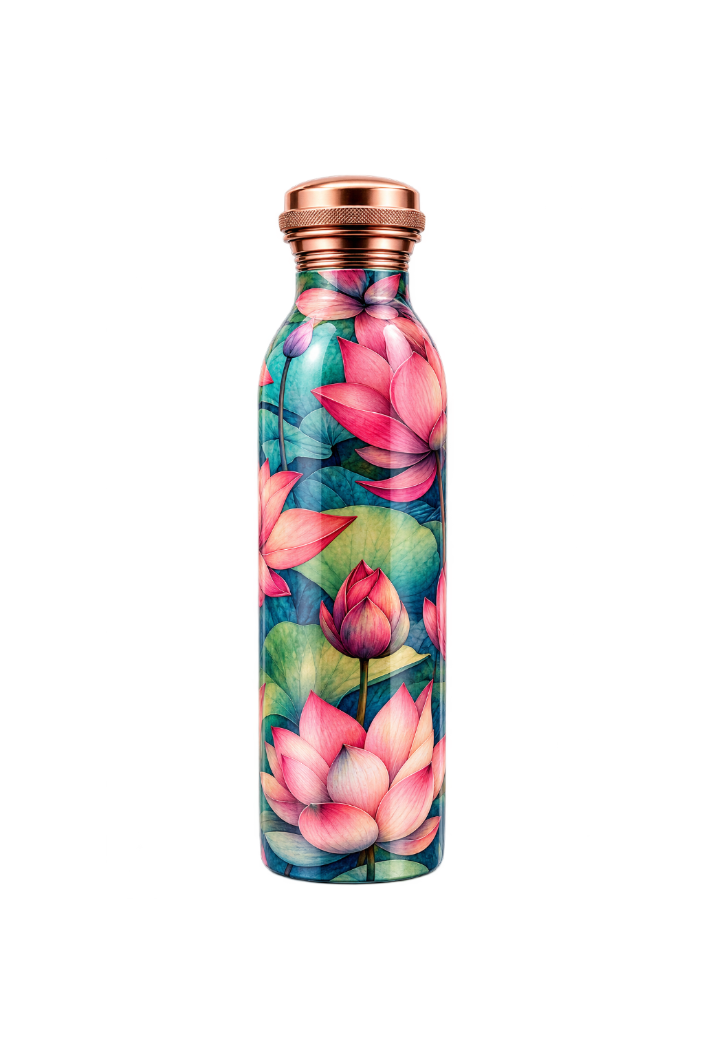 [Latest Collection] Vintageware® Lotus Print Pure Copper Bottle 950 ml  | Seamless Leakproof Copper Bottle with Handle | Ayurvedic Drinking Water Bottle | Made in India