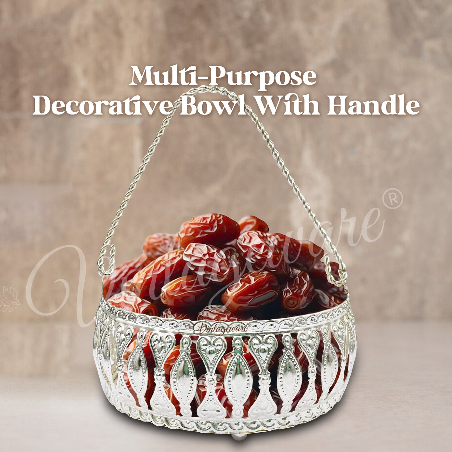 Multi-Purpose Decorative Bowl With Handle for Snacks, Dry fruits & Gifting Item (Diameter- 12 cm)