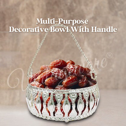 Multi-Purpose Decorative Bowl With Handle for Snacks, Dry fruits & Gifting Item (Diameter- 12 cm)