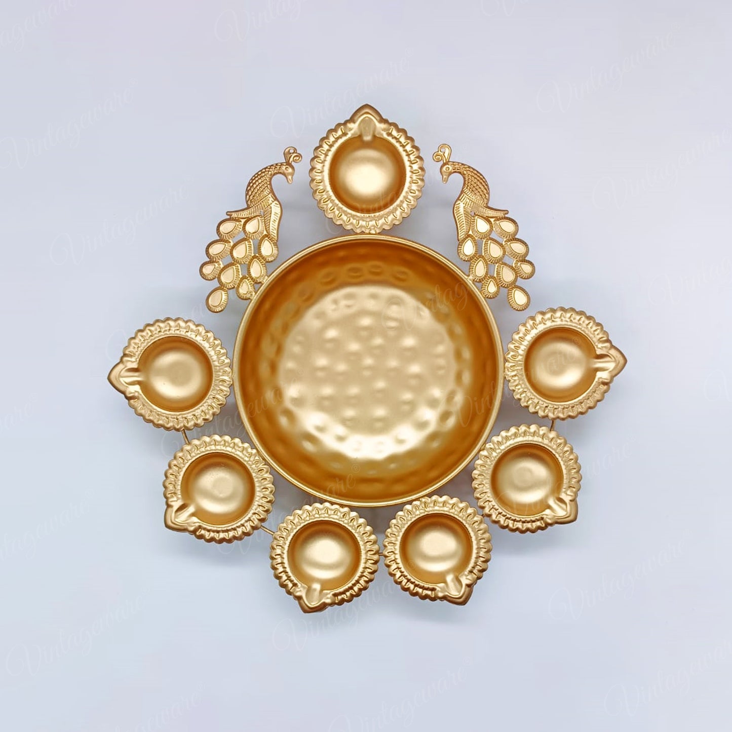 Peacock Shape Urli Diya for Home Decor, Diwali With Attached Floating Flower Bowl  Medium (Set Of 4) Length - 11.5 Inch