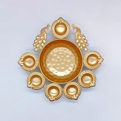 Peacock Shape Urli Diya for Home Decor, Diwali With Attached Floating Flower Bowl  Medium (Set Of 4) Length - 11.5 Inch