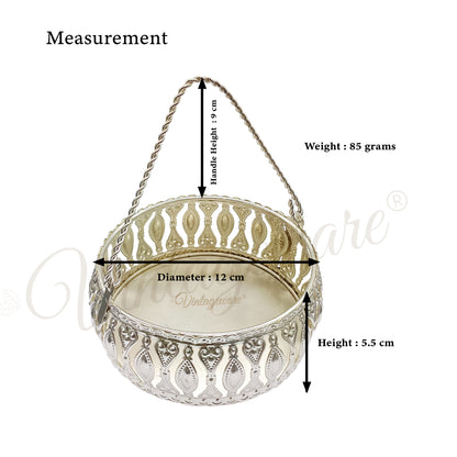 Multi-Purpose Decorative Bowl With Handle for Snacks, Dry fruits & Gifting Item (Diameter- 12 cm)