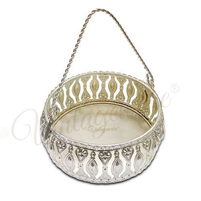 Multi-Purpose Decorative Bowl With Handle for Snacks, Dry fruits & Gifting Item (Diameter- 12 cm)