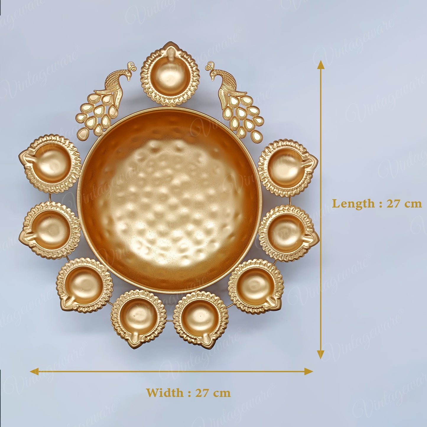 Urli Diya Peacock Shape for Home, Festival, Diwali Decor With Attached Floating Flower Bowl  Large (Set Of 4) Length - 13.5 Inch