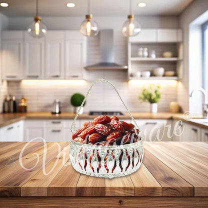 Multi-Purpose Decorative Bowl With Handle for Snacks, Dry fruits & Gifting Item (Diameter- 12 cm)