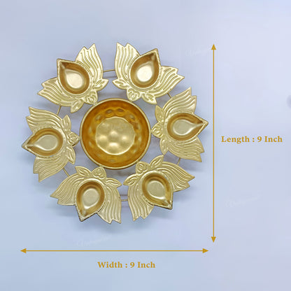 Decorative Metal Urli Bowl for Floating Flowers with Lotus Shape Diya Border (Dia - 8.5 Inch) Iron Table Diya Set of 4
