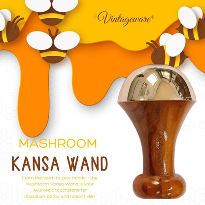 Kansa Wand Set | Double-Sided & Mushroom Shape Massagers with Teak Wood Handles | Ayurvedic Relaxation, Detoxification & Radiant Skin