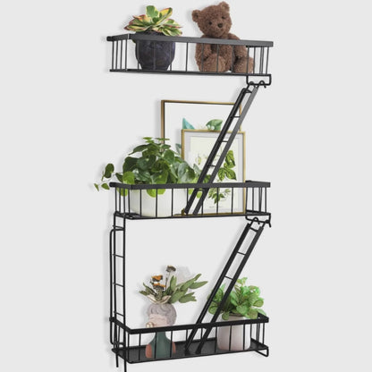 Vintageware® 3-Tier Iron Fire Escape Wall Shelves – Decorative Ladder-Style Wall Shelf for Living Room, Bedroom & Home Décor